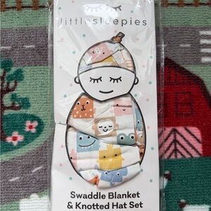 Little Sleepies Checkmates Swaddle and Hat Set NIB
